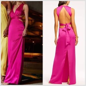 NWT Ramy Brook Milan Open Tie Back Column Gown Hot Pink Sz 12
